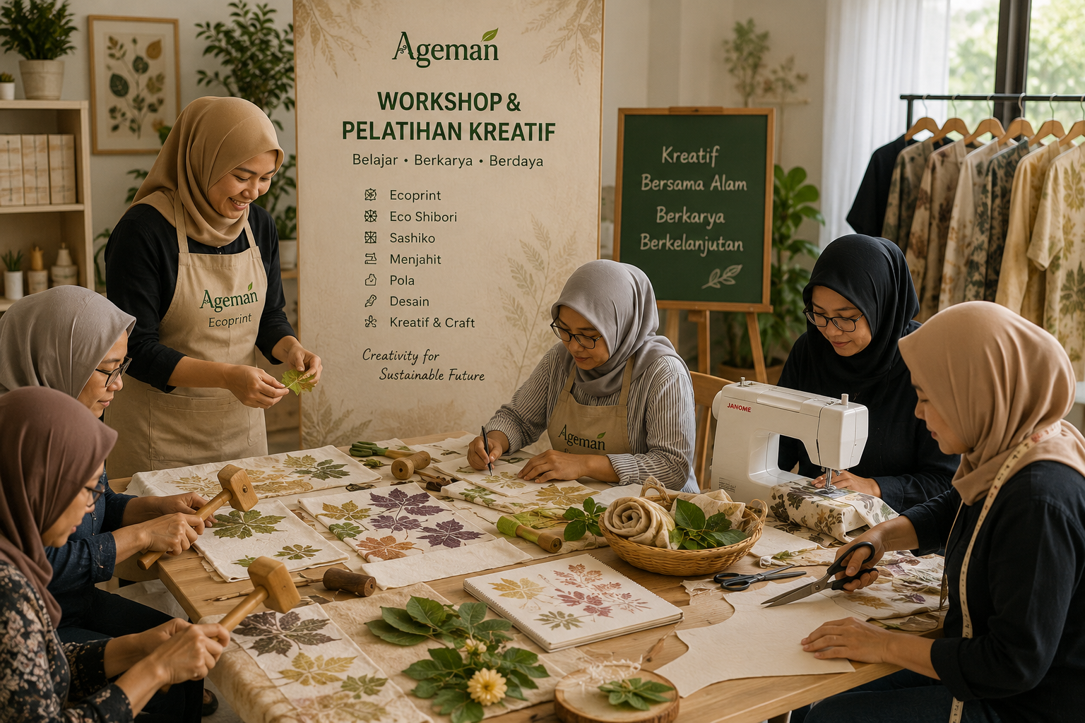 Workshop dan pelatihan kreatif Ageman ecoprint bersama peserta